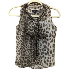 Talbot's Animal Print Sleeveless Sheer Secretary Blouse with Necktie